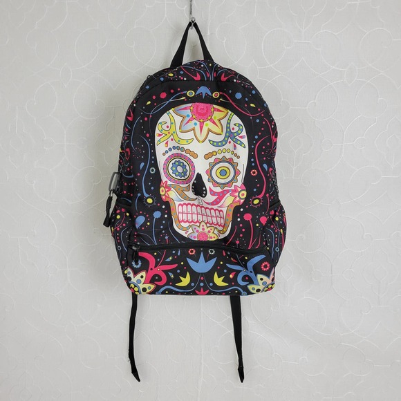 Mojo Kids Bag One Size Multicolor Black Skull Graphic Print Zip Closure Backpack - Picture 6 of 6